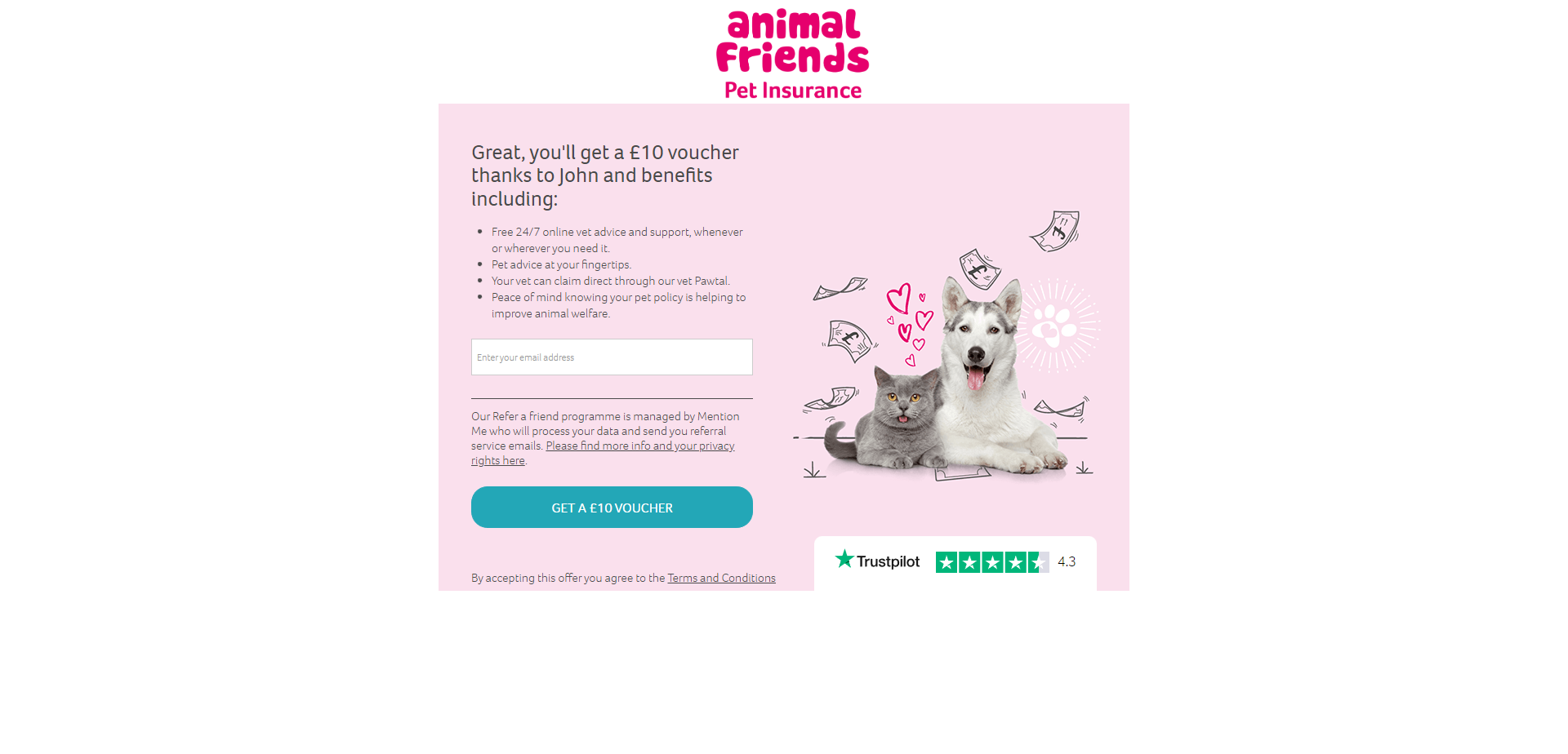 Referral Landing Page for Animal Friends Insurance