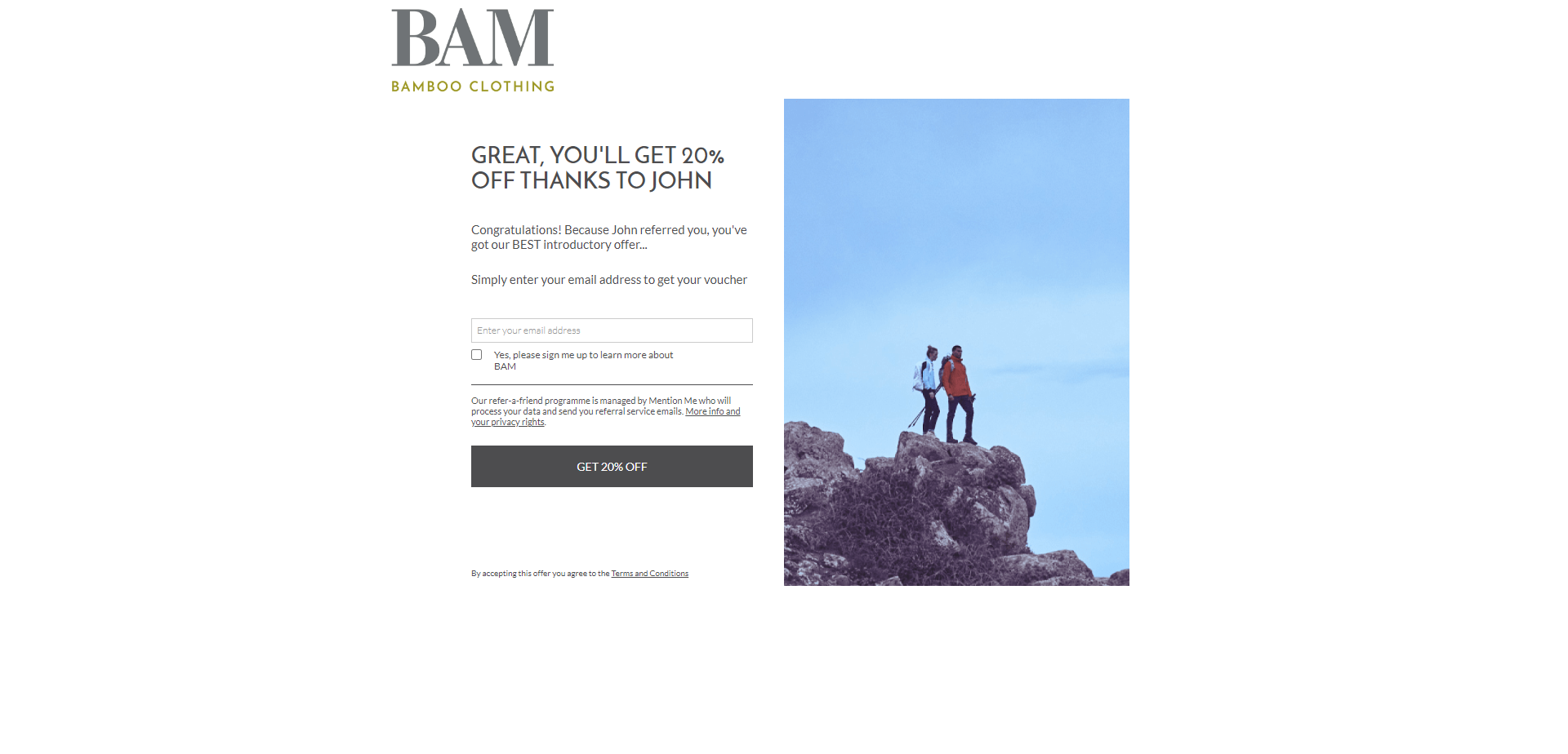 Referral Landing Page for Bamboo Clothing