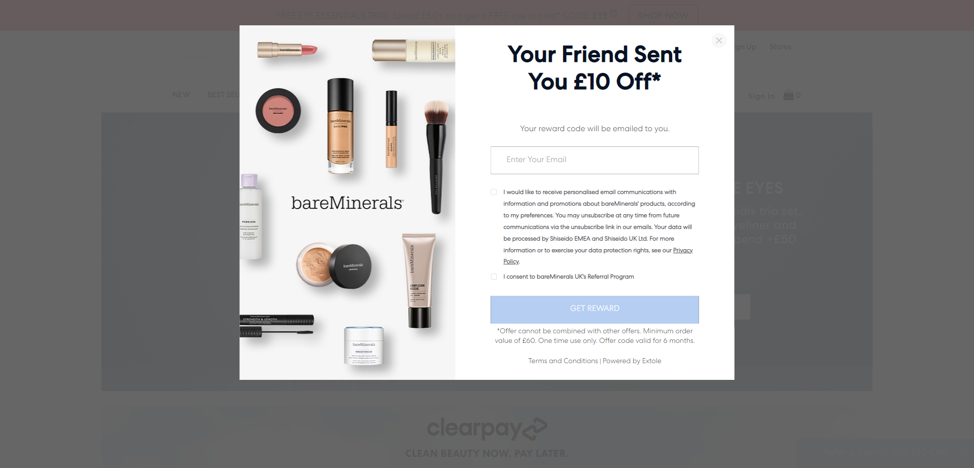 Referral Landing Page for Bare Minerals