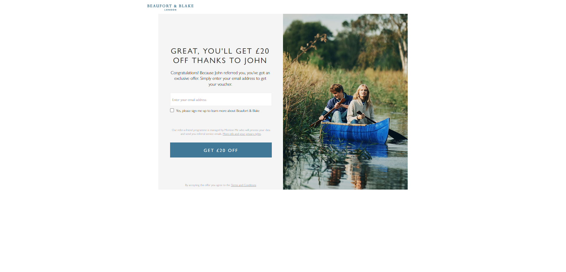 Referral Landing Page for Beaufort and Blake