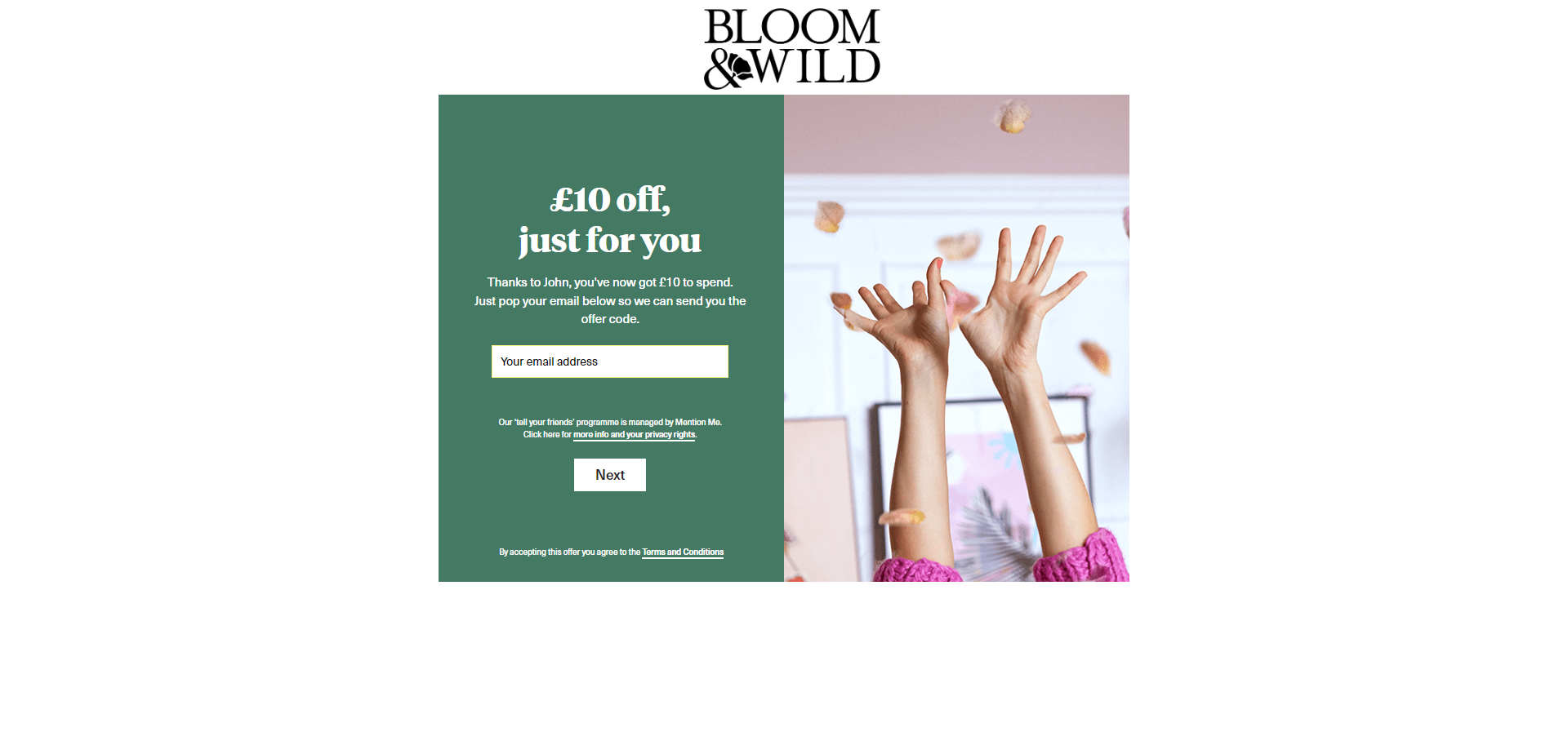 Referral Landing Page for Bloom and Wild