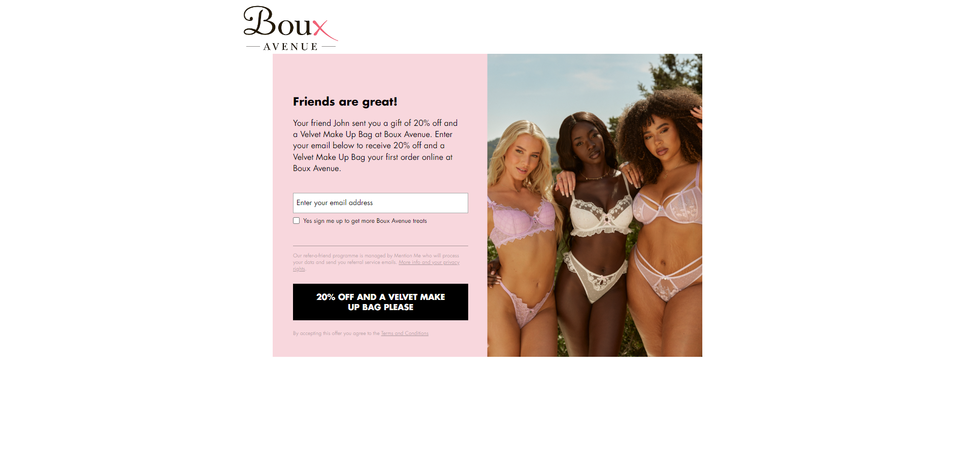 Referral Landing Page for Boux Avenue