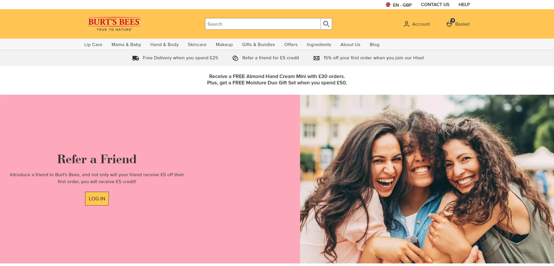 Referral Landing Page for Burts Bees