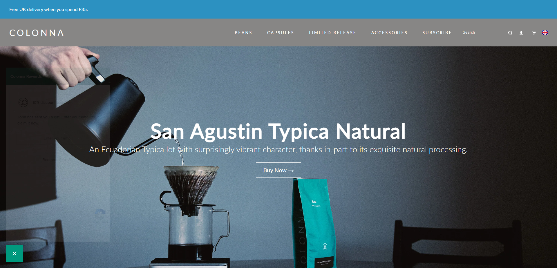 Referral Landing Page for Colonna Coffee