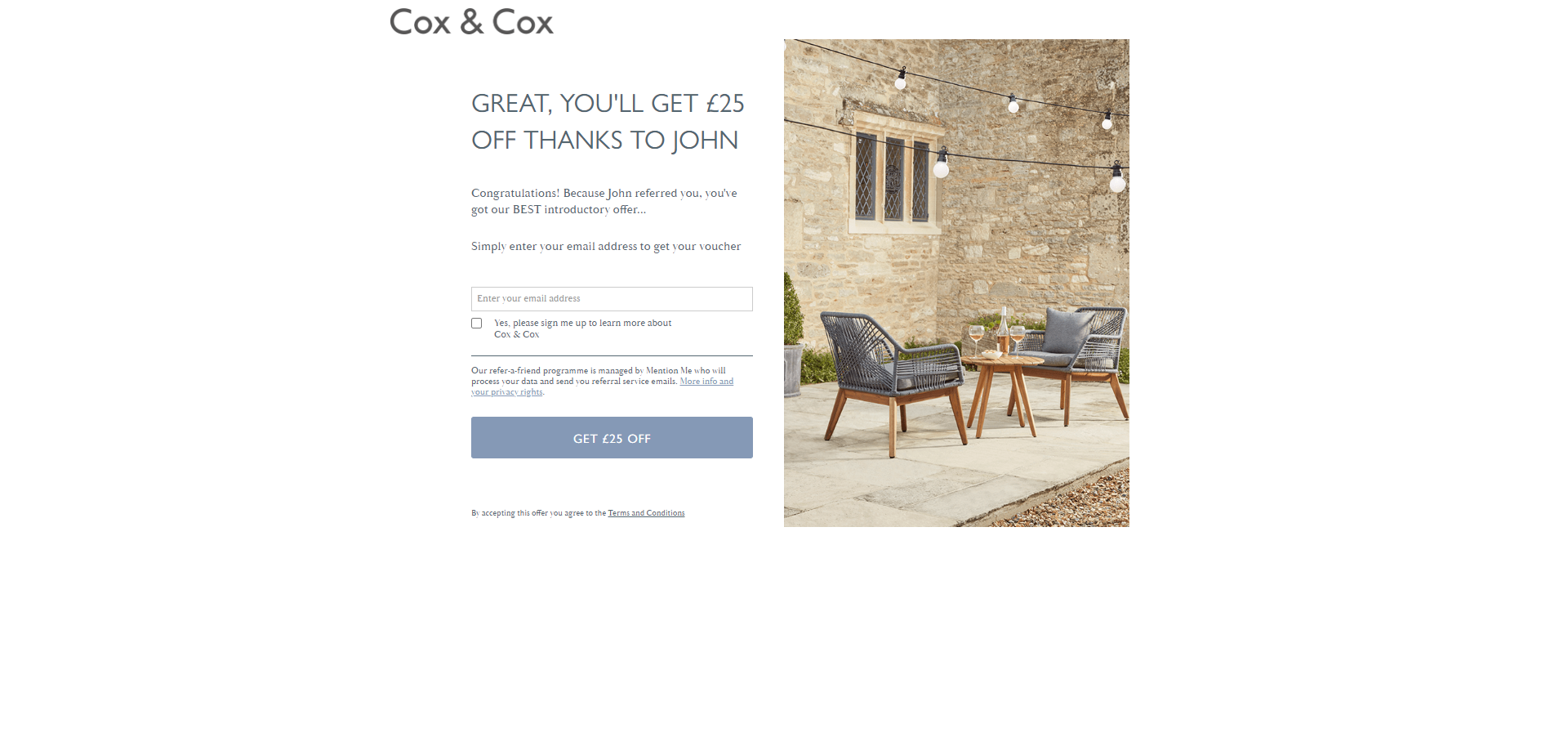 Referral Landing Page for Cox and Cox
