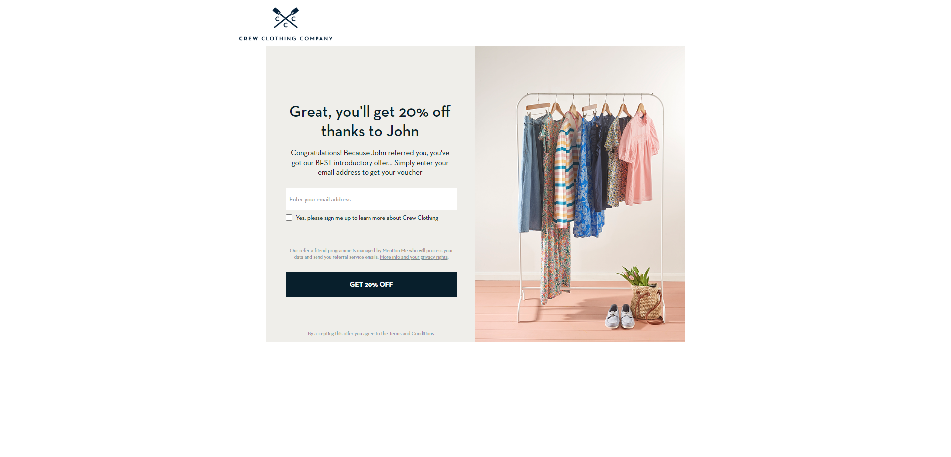 Referral Landing Page for Crew Clothing