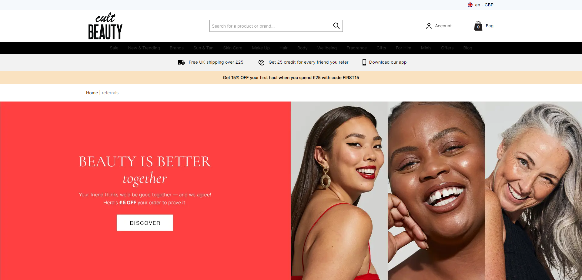 Referral Landing Page for Cult Beauty