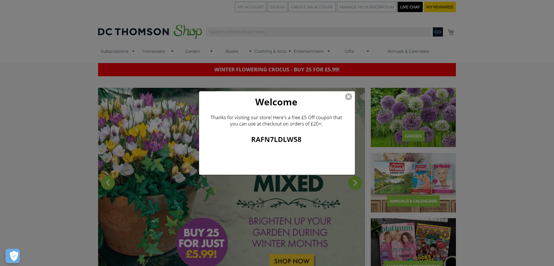 Referral Landing Page for DC Thomson Shop