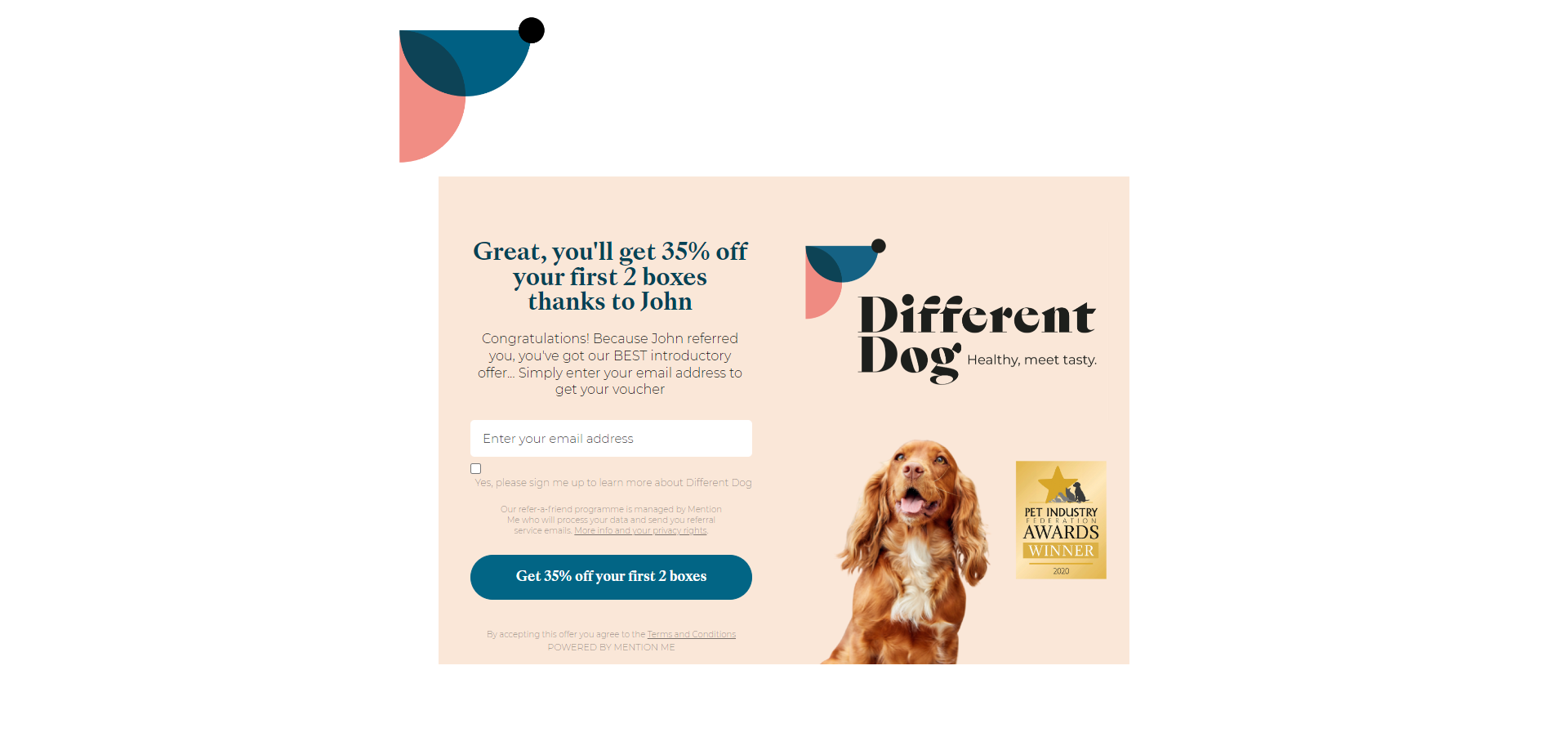 Referral Landing Page for Different Dog