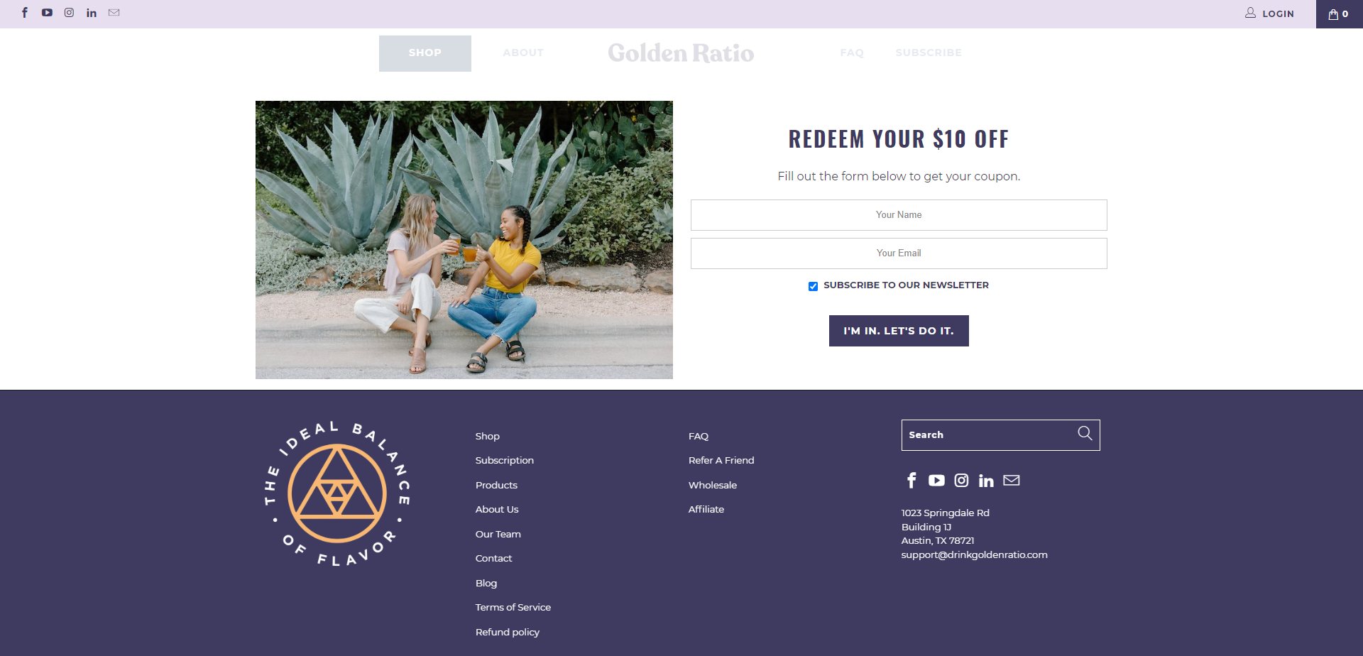 Referral Landing Page for Drink Golden Ratio