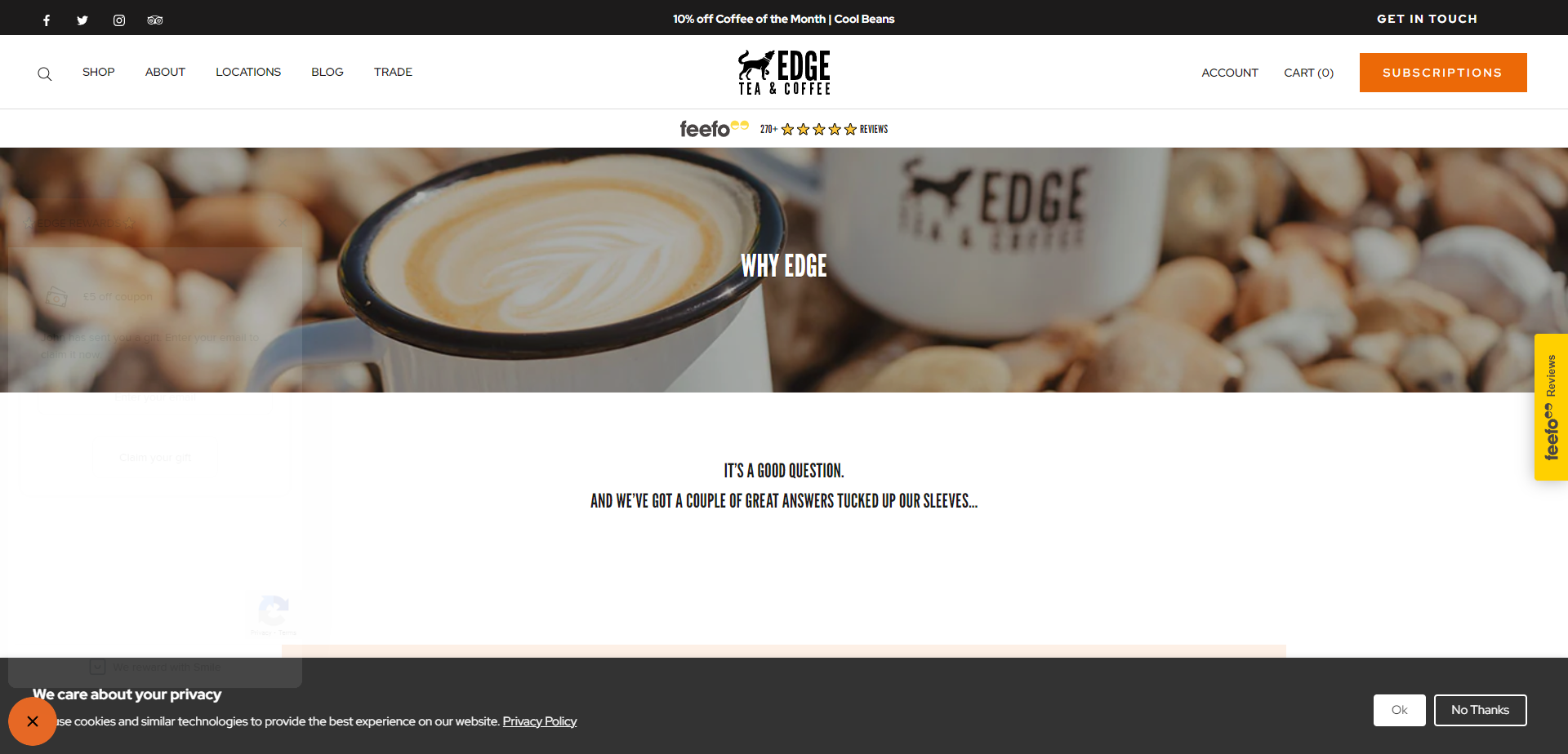Landing Page for Edge Tea and Coffee
