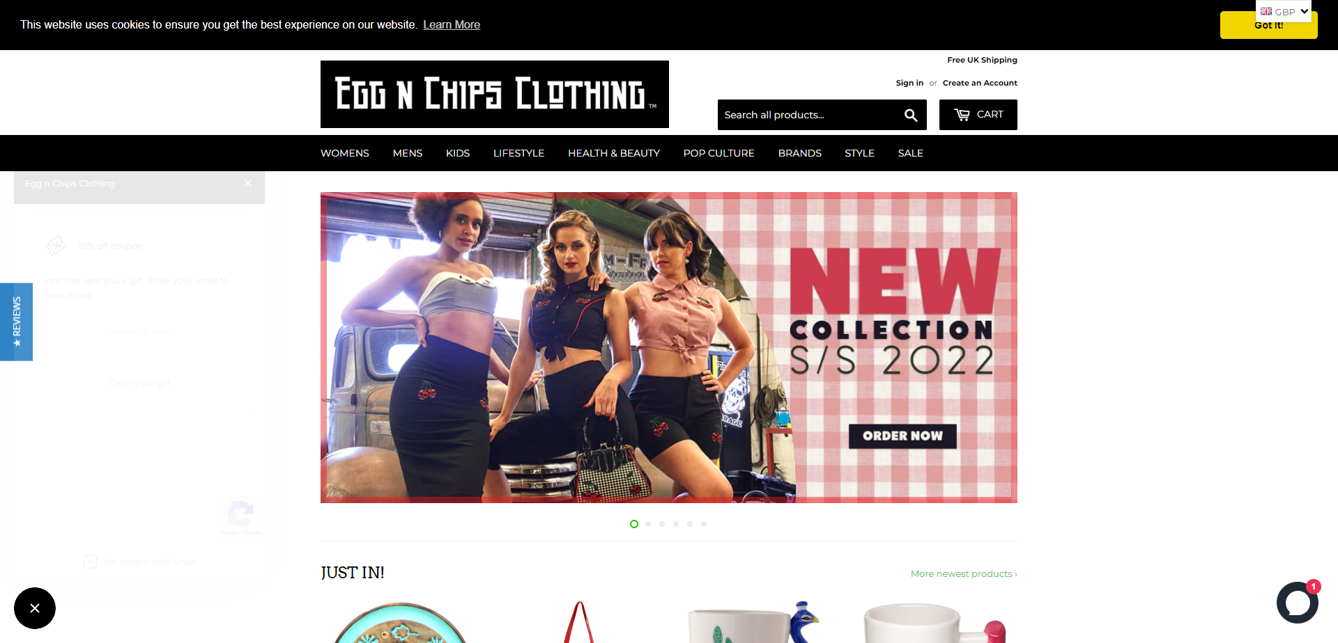 Landing Page for Egg n Chips Clothing