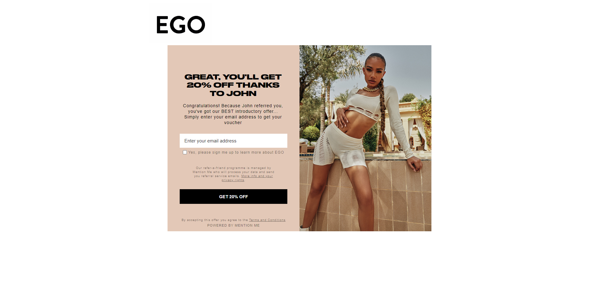 Referral Landing Page for Ego Millie