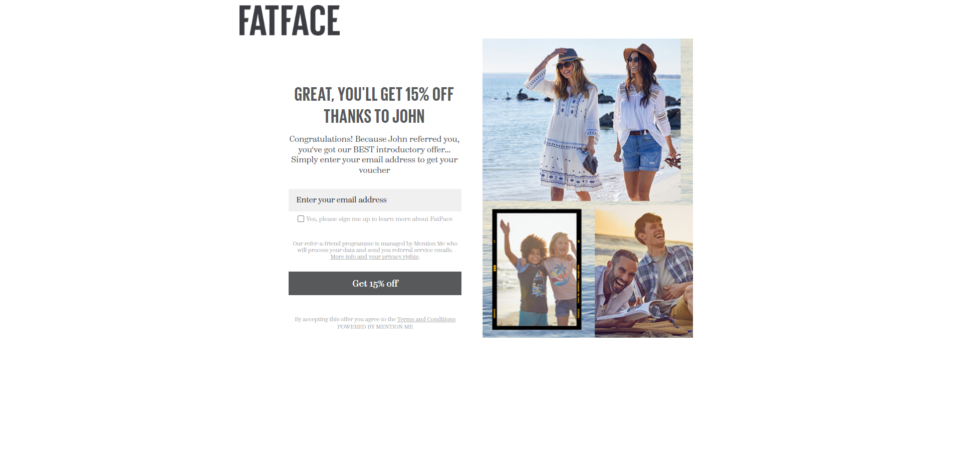 Referral Landing Page for Fatface