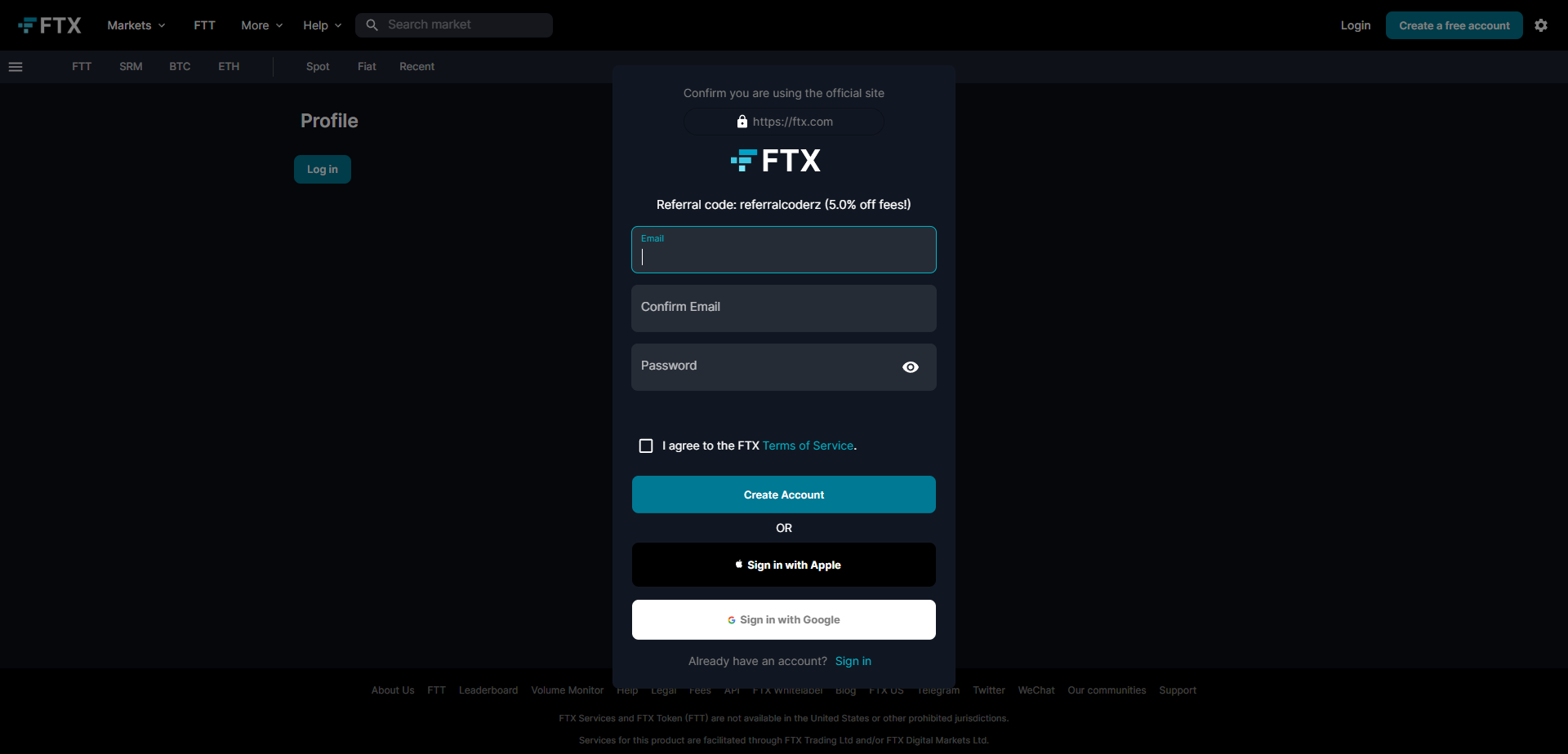Landing Page for FTX