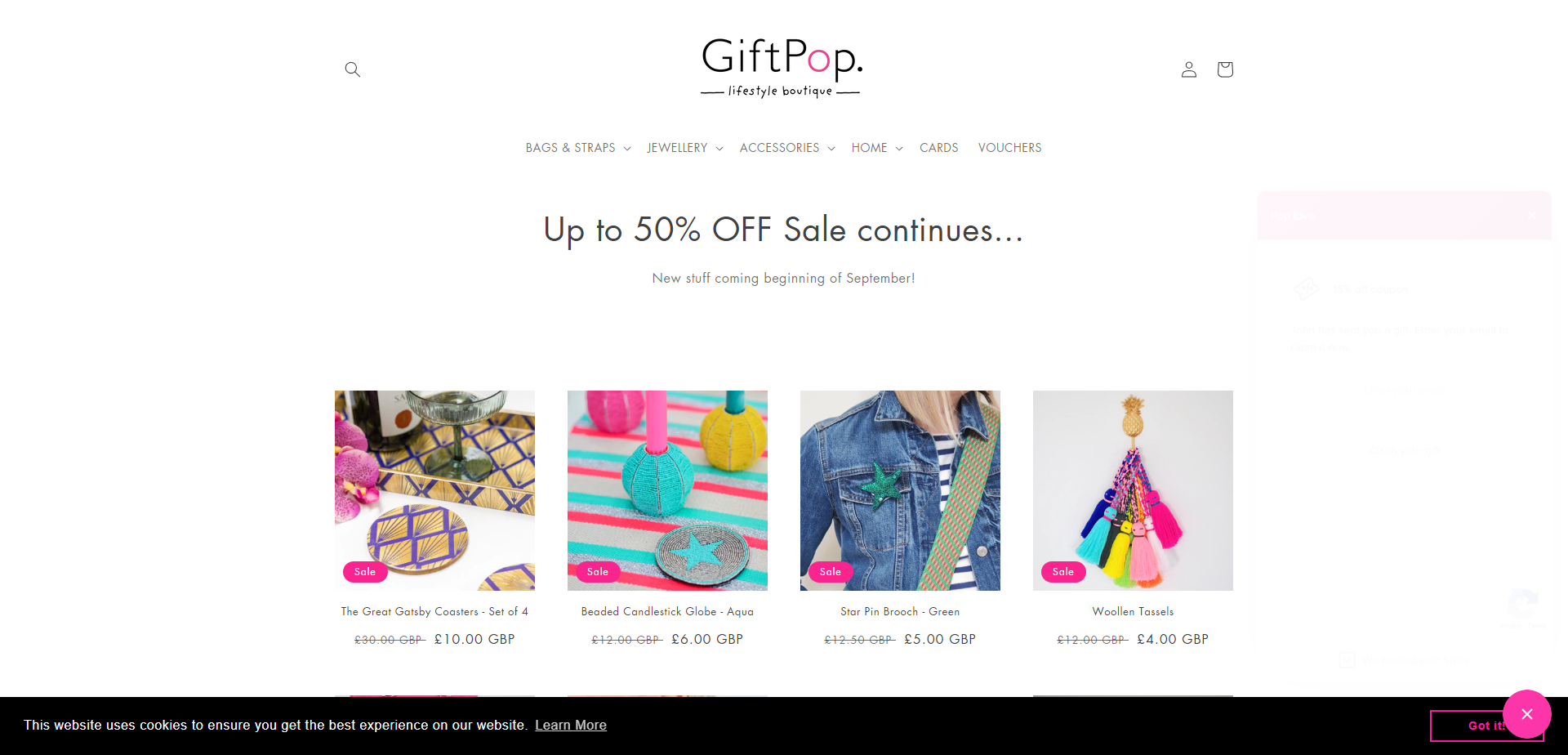 Landing Page for Gift Pop