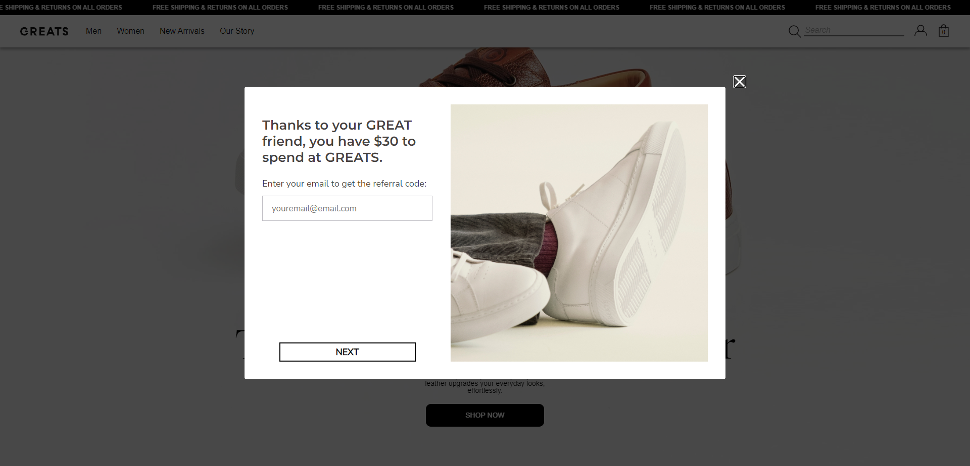 Landing Page for Greats
