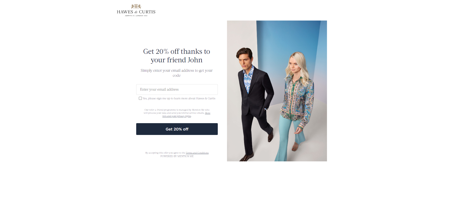 Referral Landing Page for Hawes and Curtis