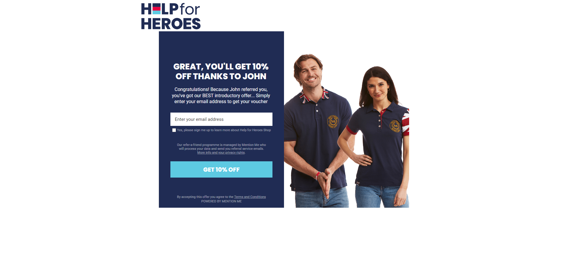 Referral Landing Page for Help For Heroes