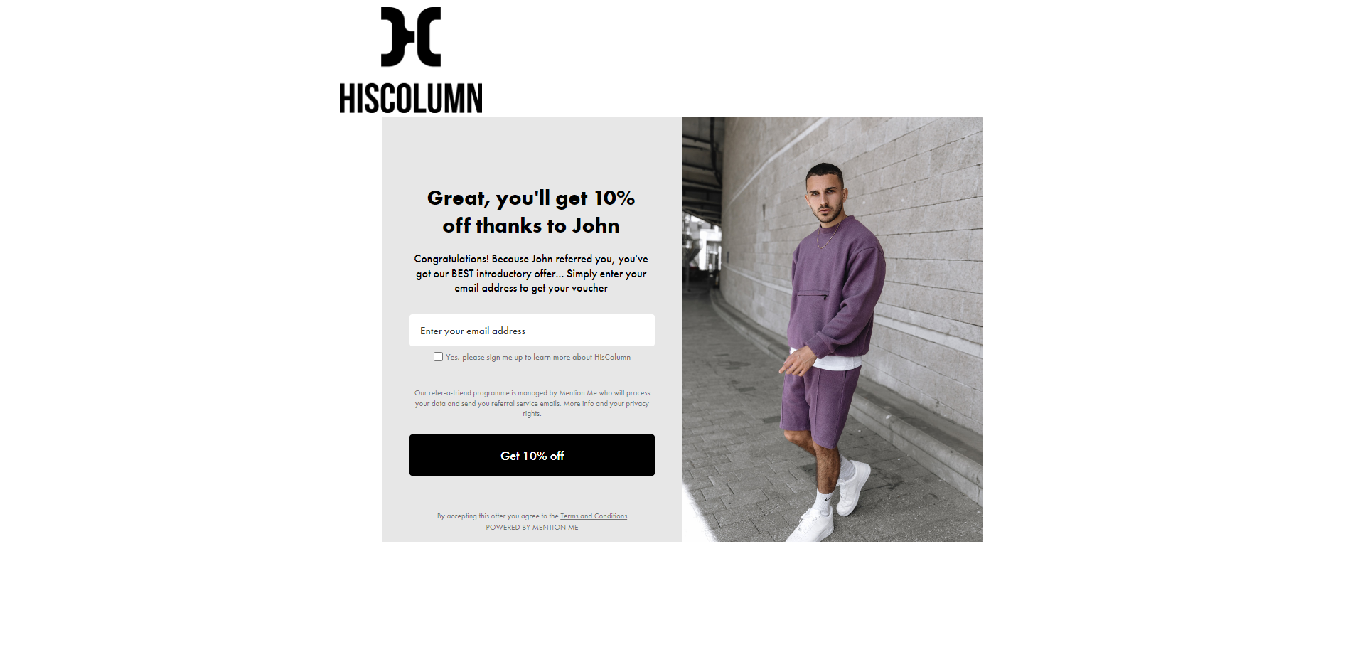 Referral Landing Page for His Column