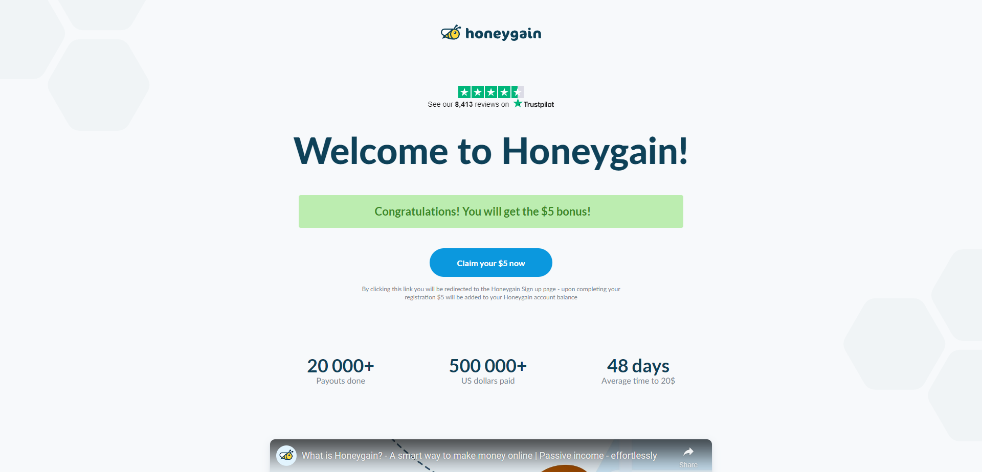Referral Landing Page for Honeygain