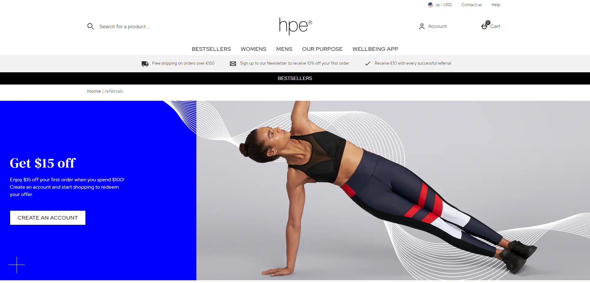 Referral Landing Page for HPE Activewear