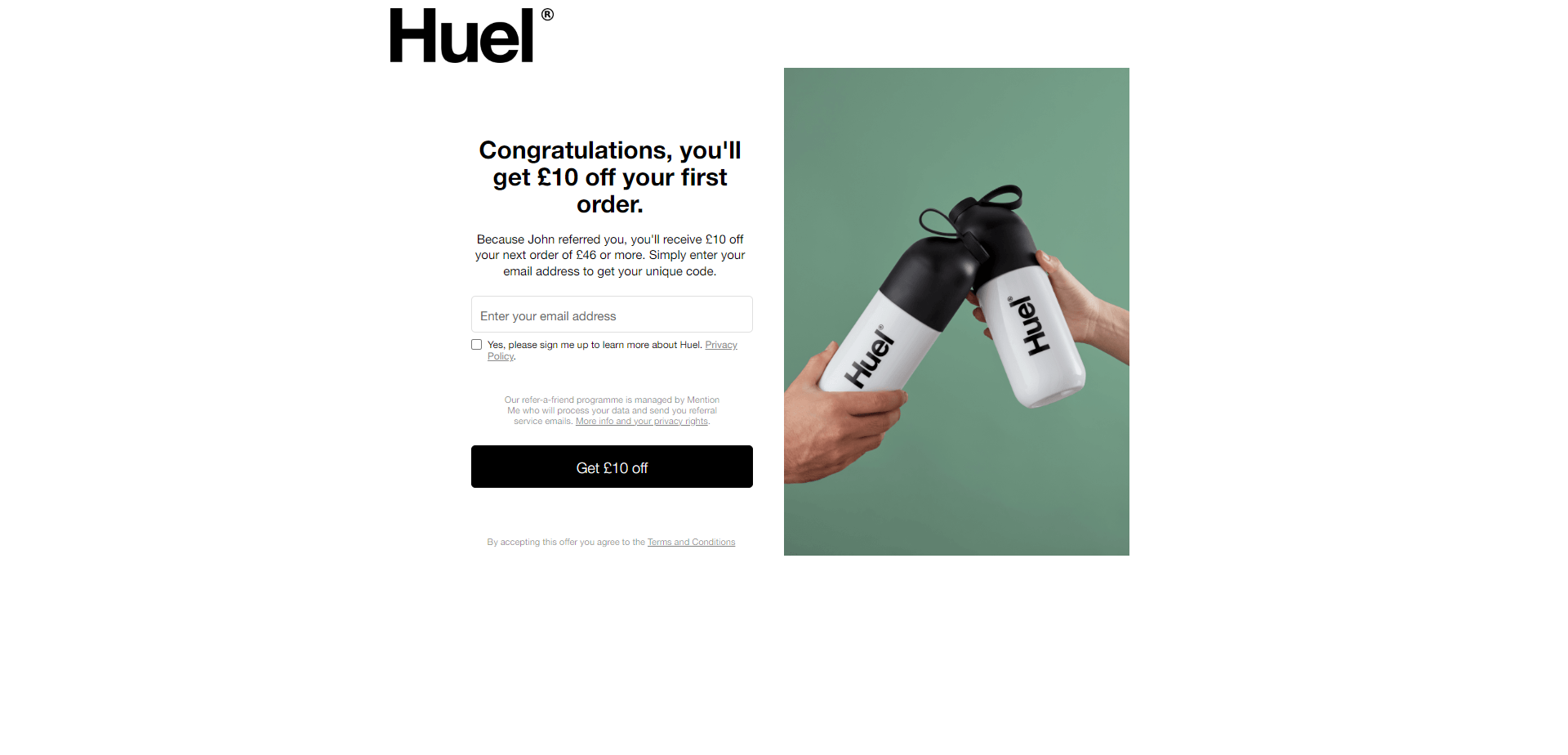 Referral Landing Page for Huel