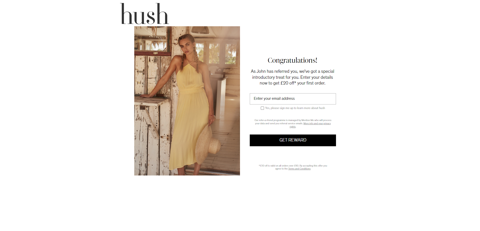 Referral Landing Page for Hush