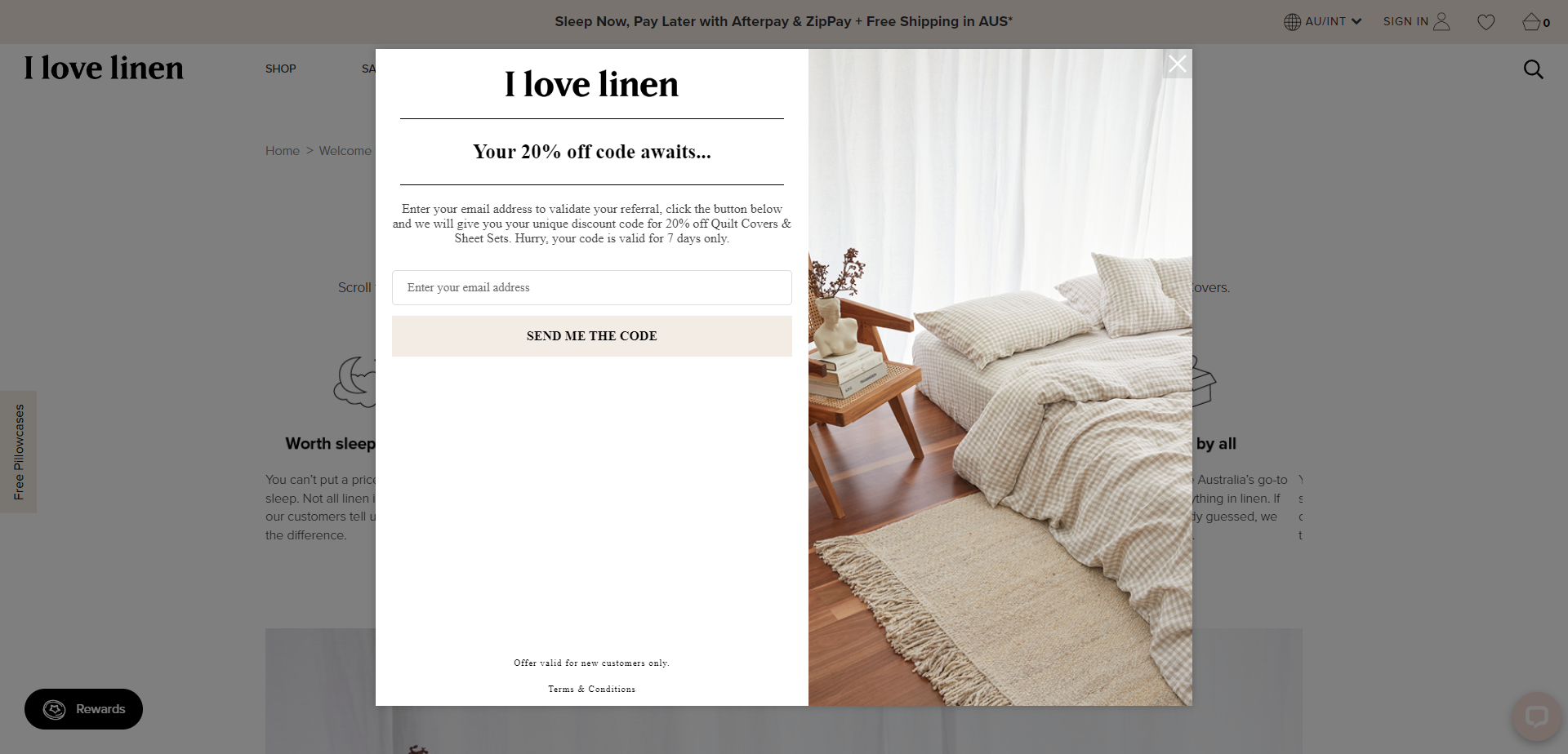 Referral Landing Page for I Love Linen