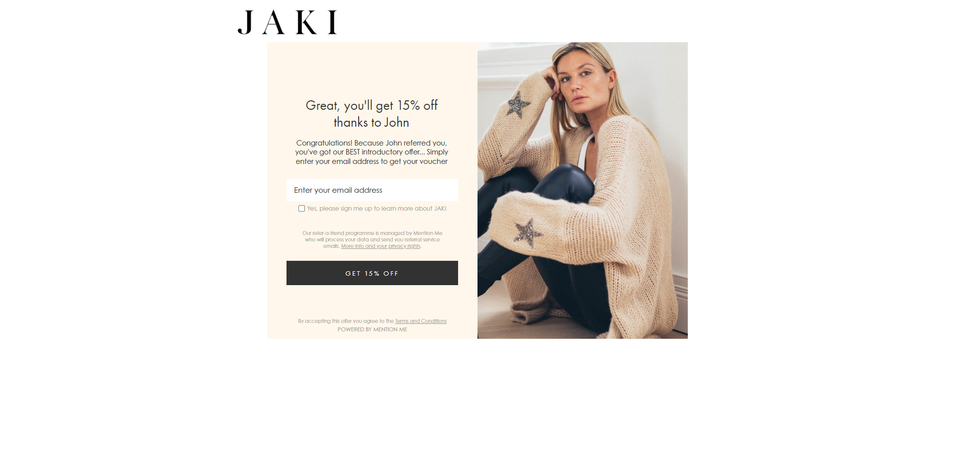 Referral Landing Page for Jaki