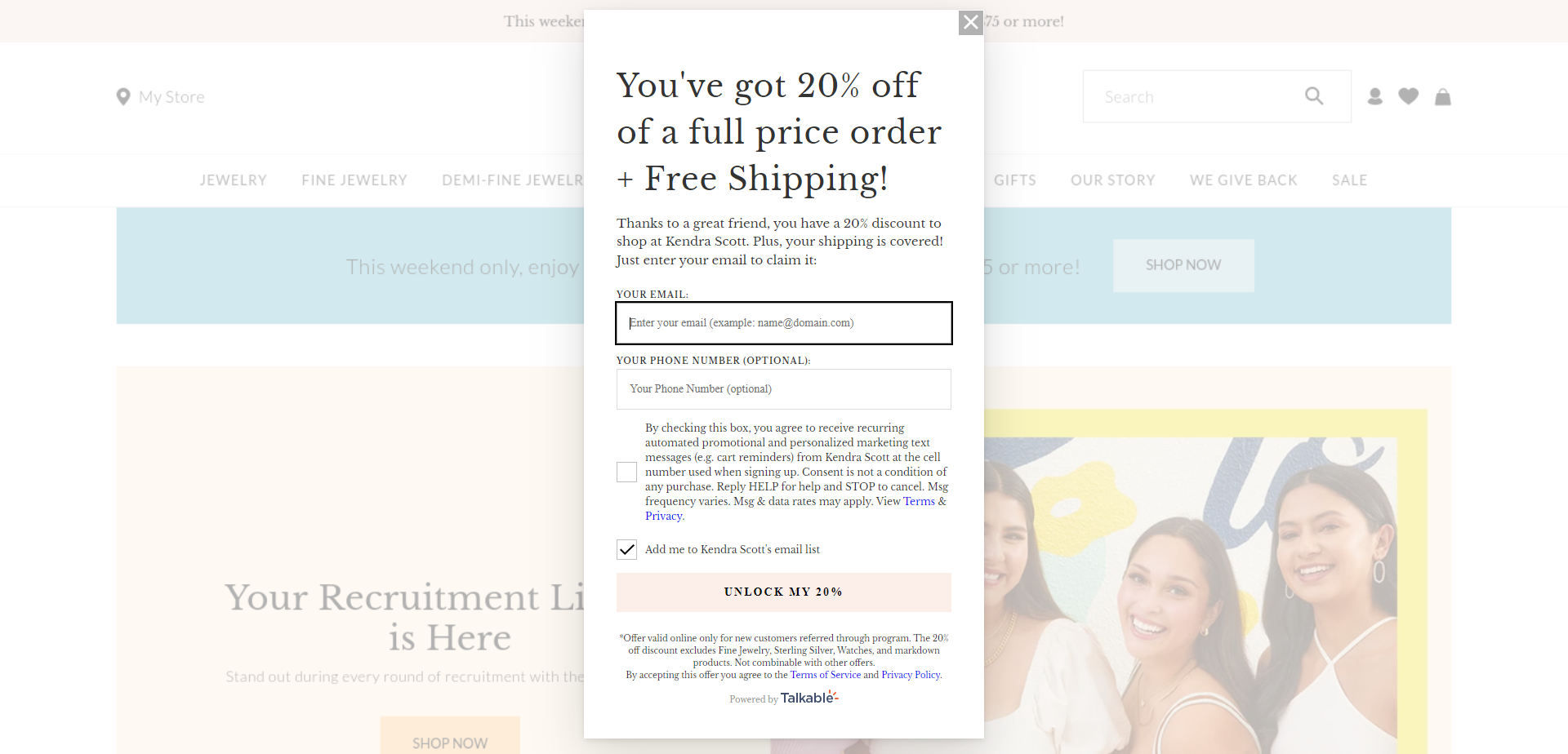 Landing Page for Kendra Scott
