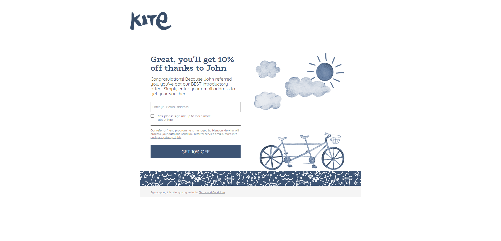 Referral Landing Page for Kite-Clothing