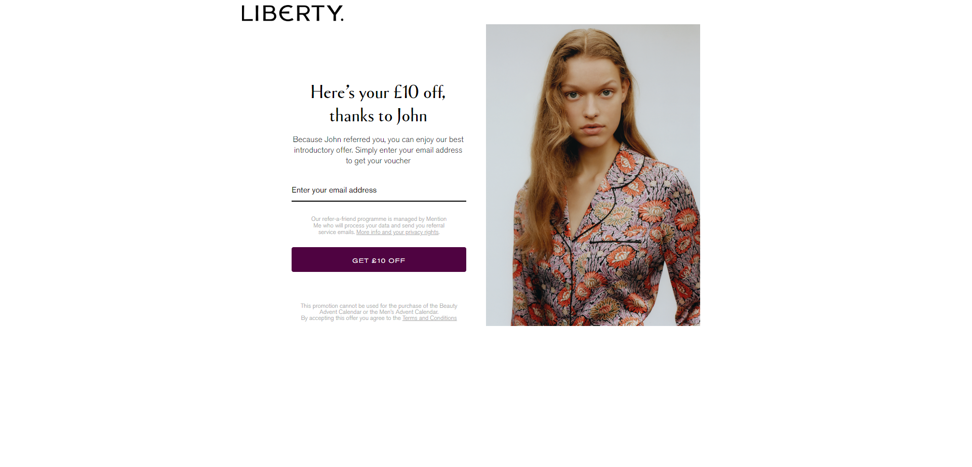 Referral Landing Page for Liberty London
