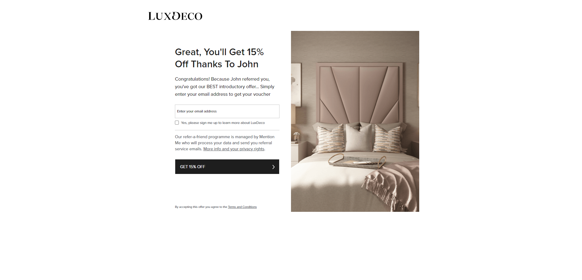 Referral Landing Page for LuxDeco