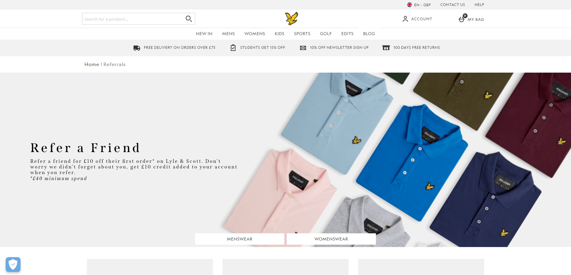 Landing Page for Lyle And Scott