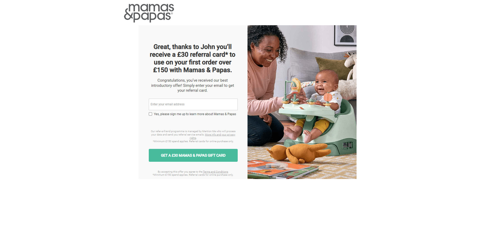 Landing Page for Mamas and Papas