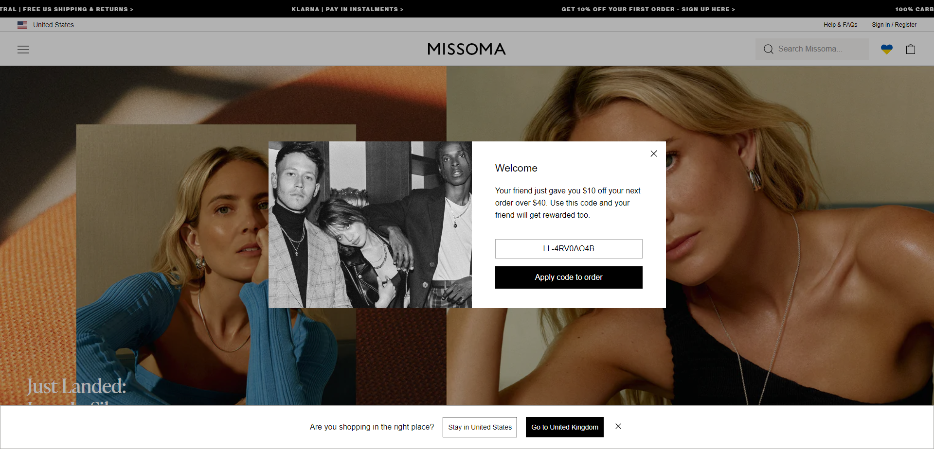 Landing Page for Missoma
