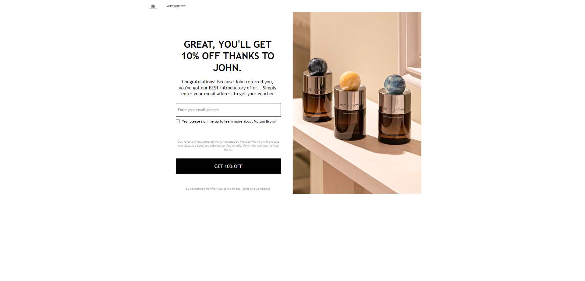 Referral Landing Page for Molton Brown