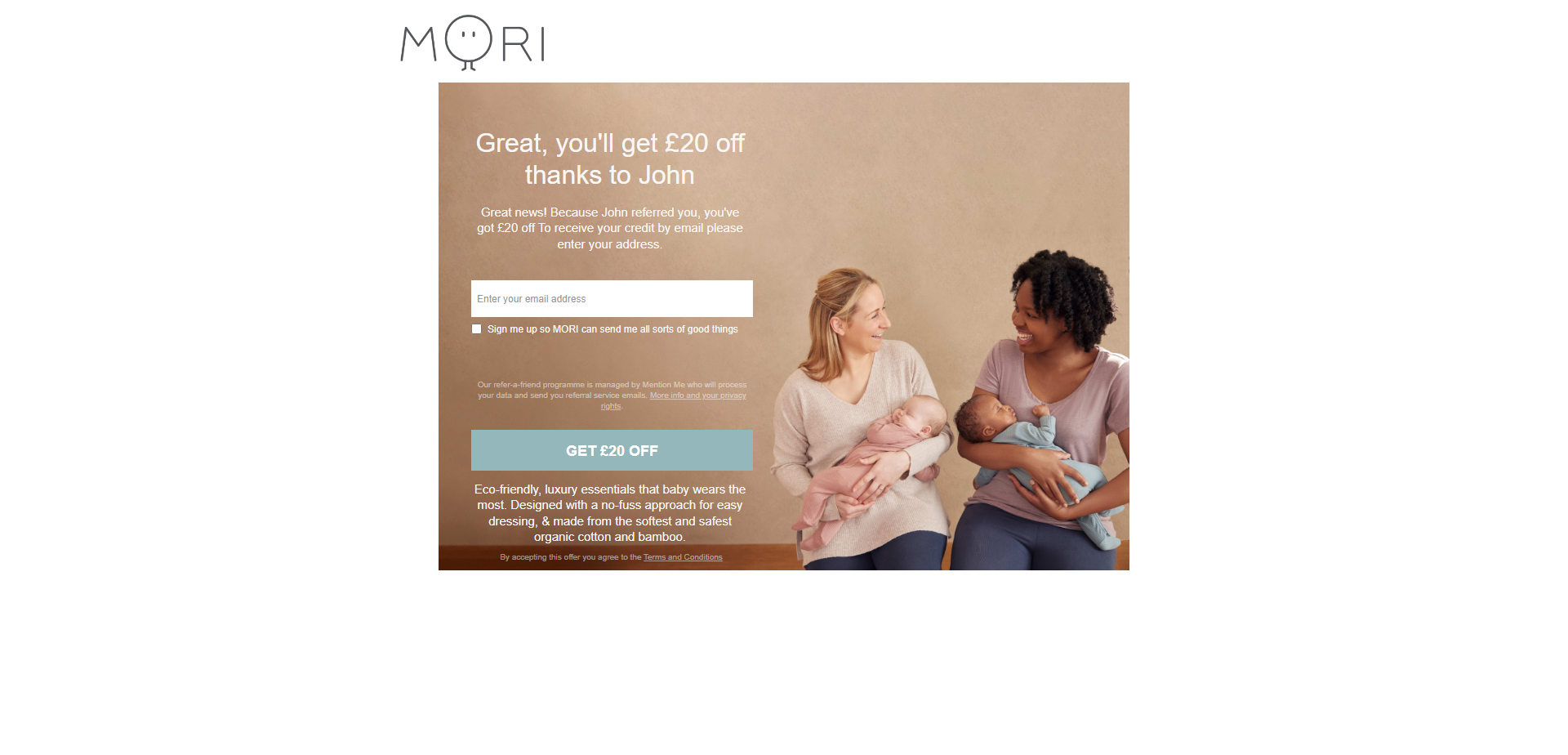 Referral Landing Page for Mori