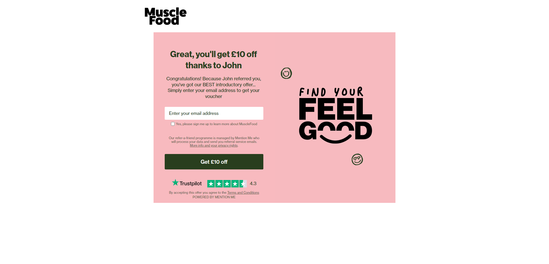 Referral Landing Page for Muscle Food