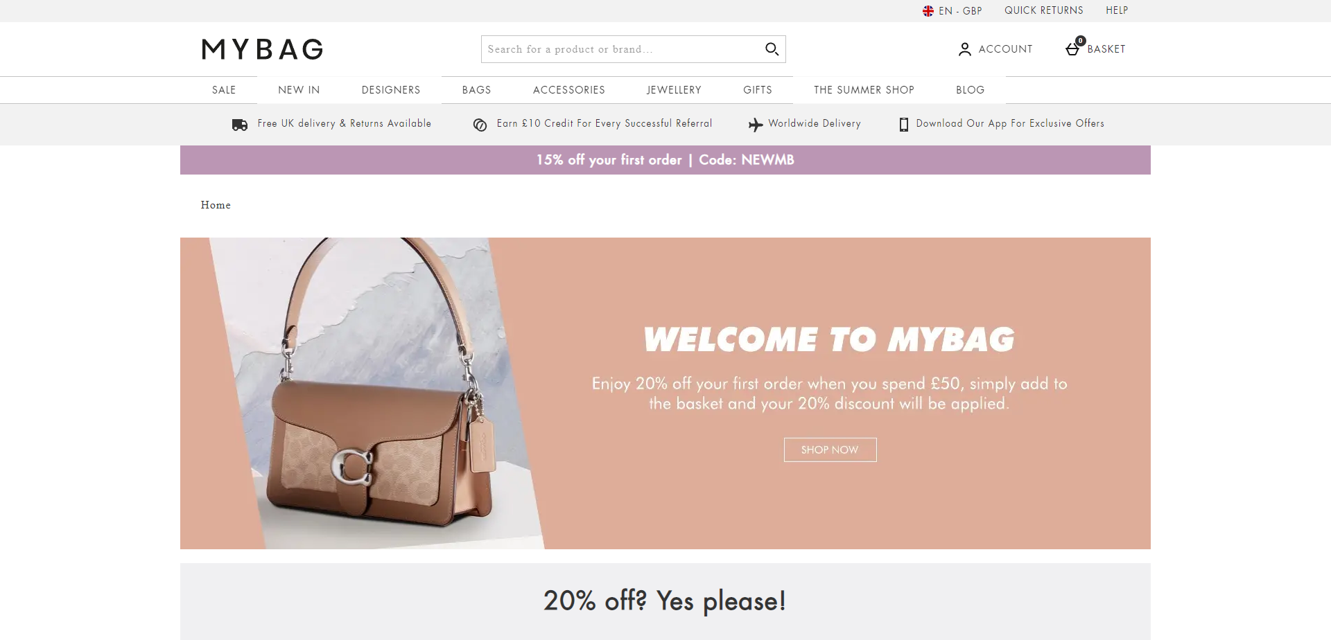 Referral Landing Page for MyBag