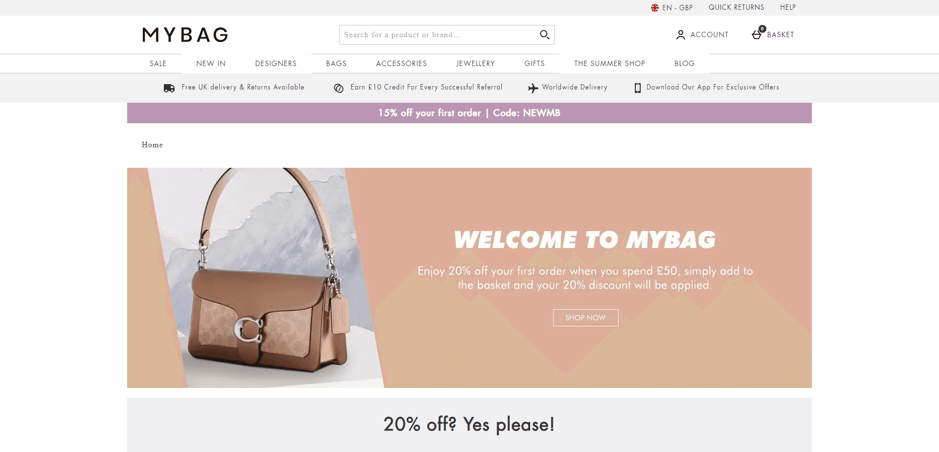 Referral Landing Page for MyBag