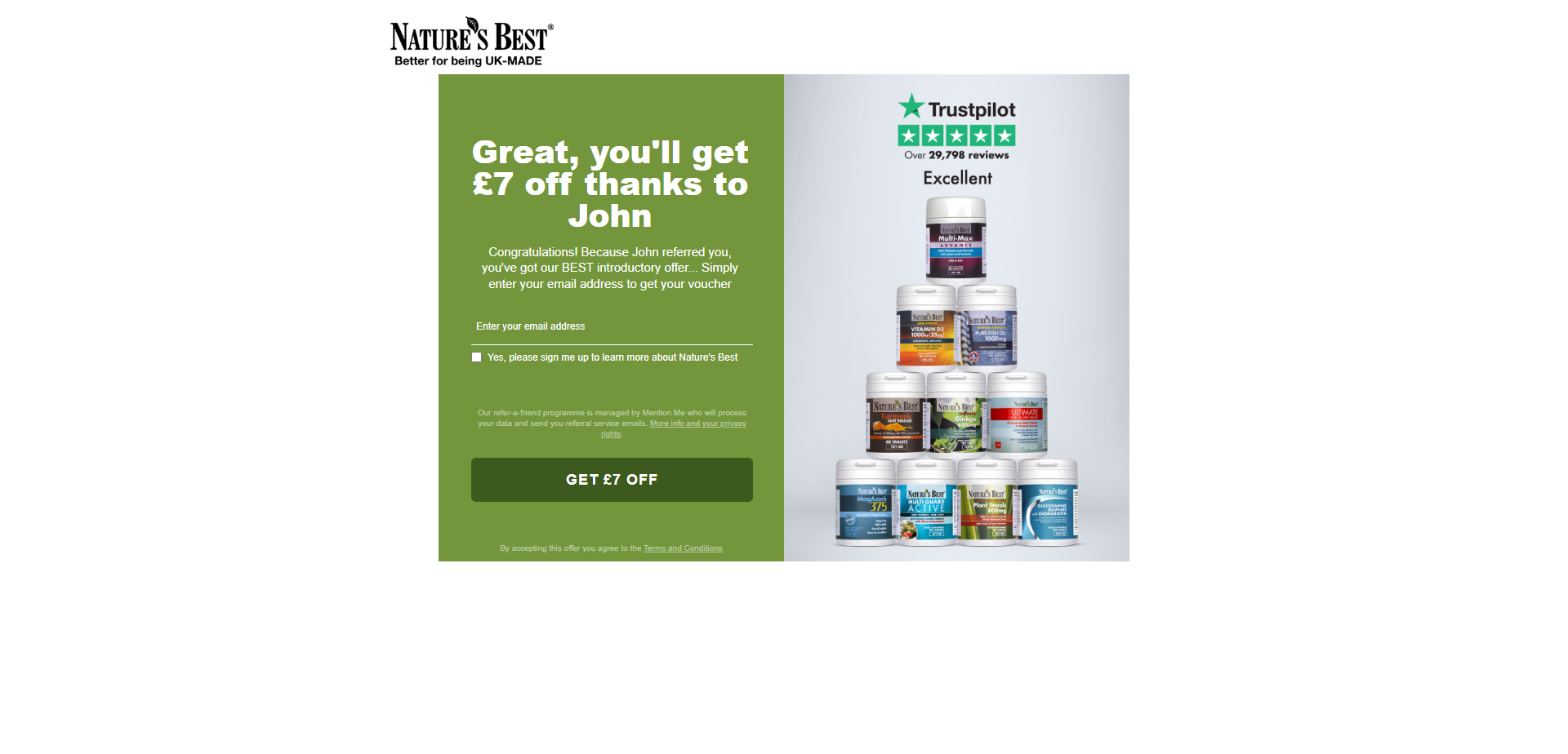Referral Landing Page for Natures Best