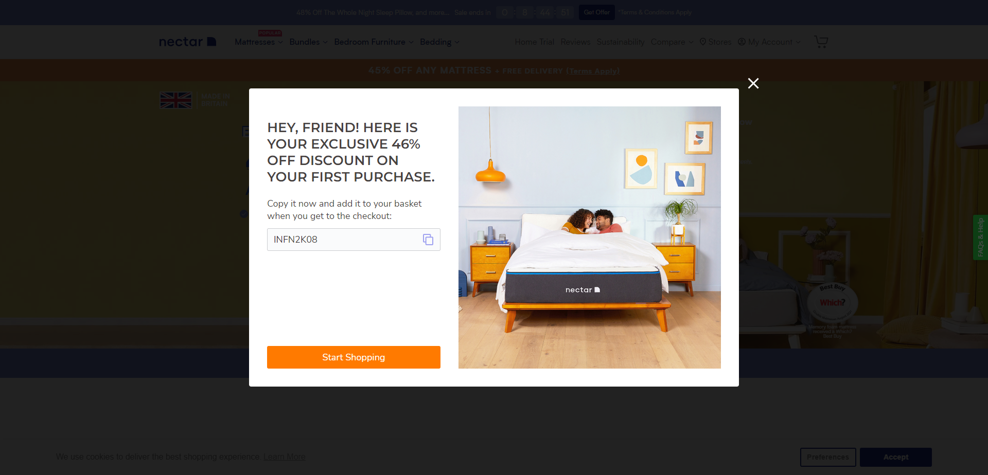Landing Page for Nectar Sleep