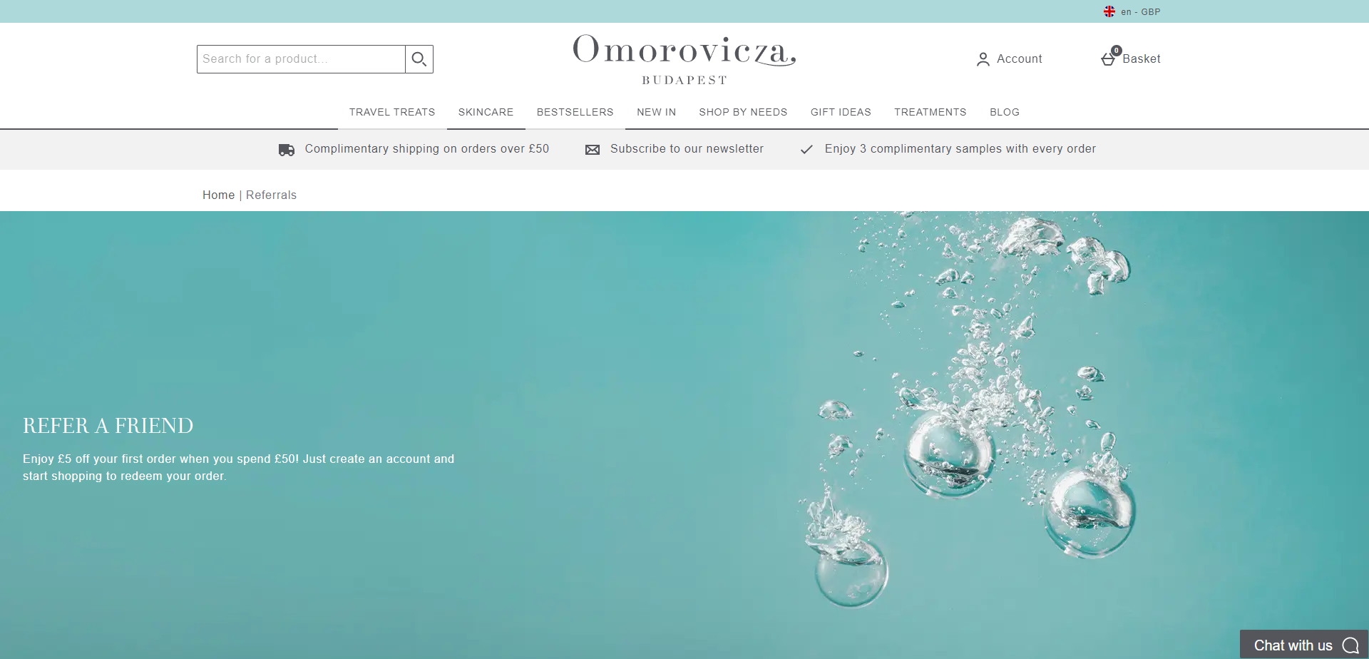 Referral Landing Page for Omorovicza