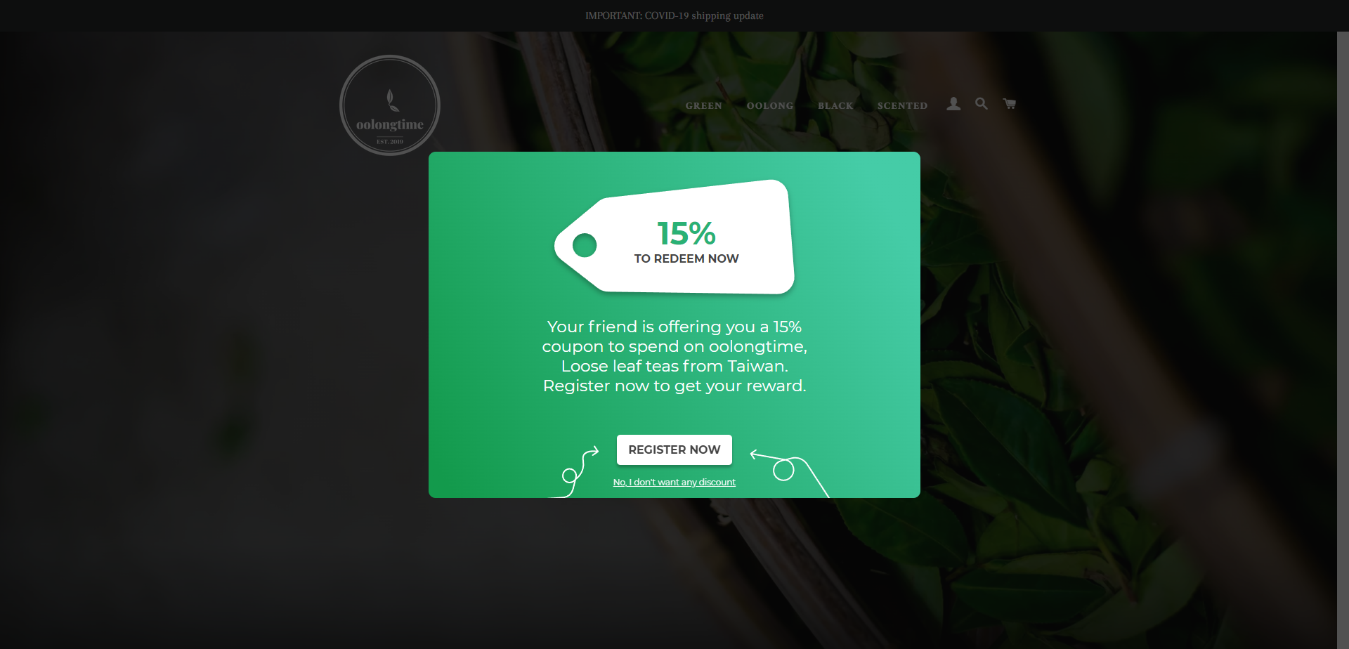 Referral Landing Page for Oolong Time