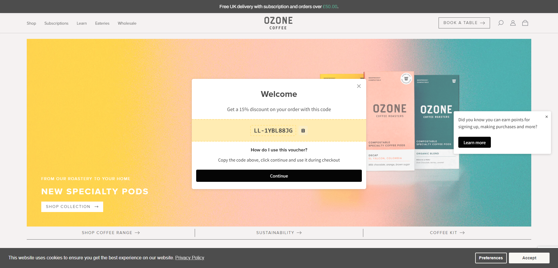 Landing Page for Ozone Coffee