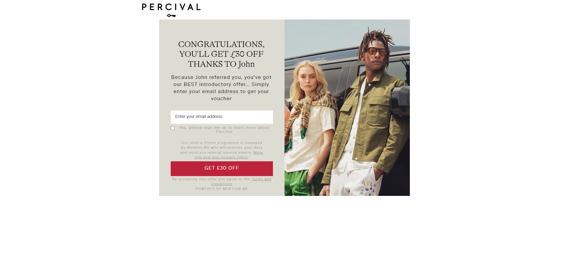 Referral Landing Page for Percivalclo