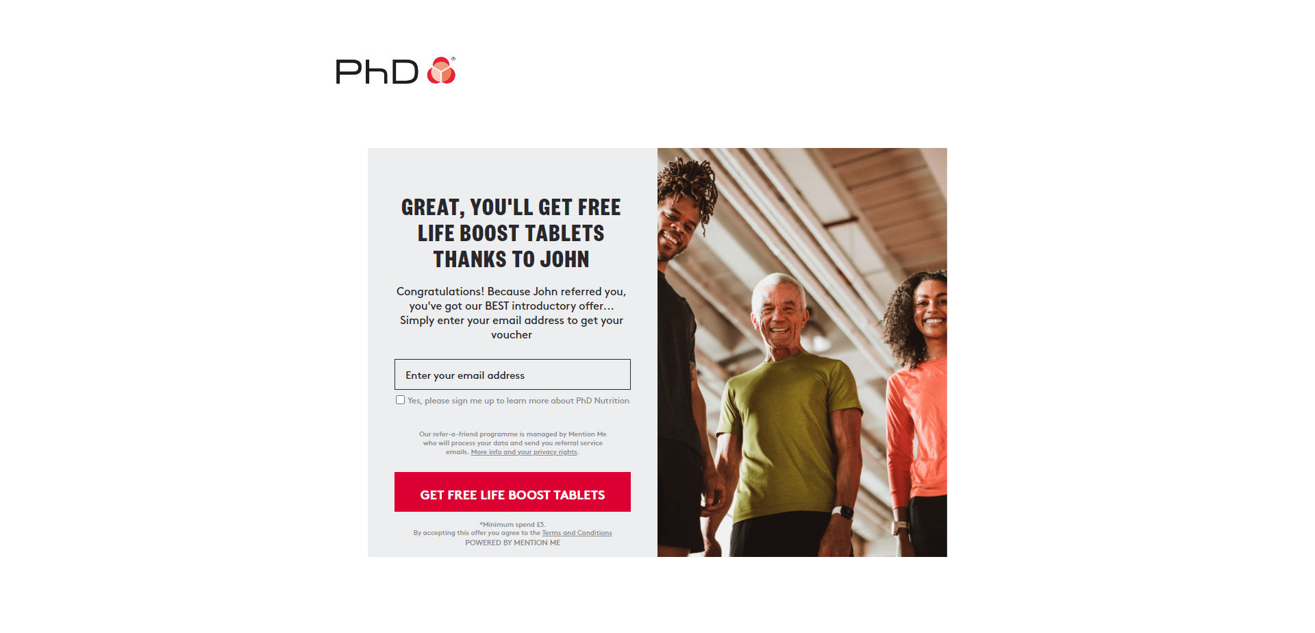 Referral Landing Page for PHD Nutrition