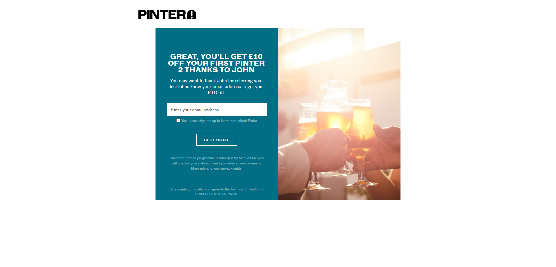 Referral Landing Page for Pinter